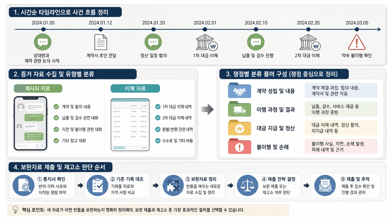 형사고소 반려나 각하 후, 보완자료와 재고소를 판단하는 순서