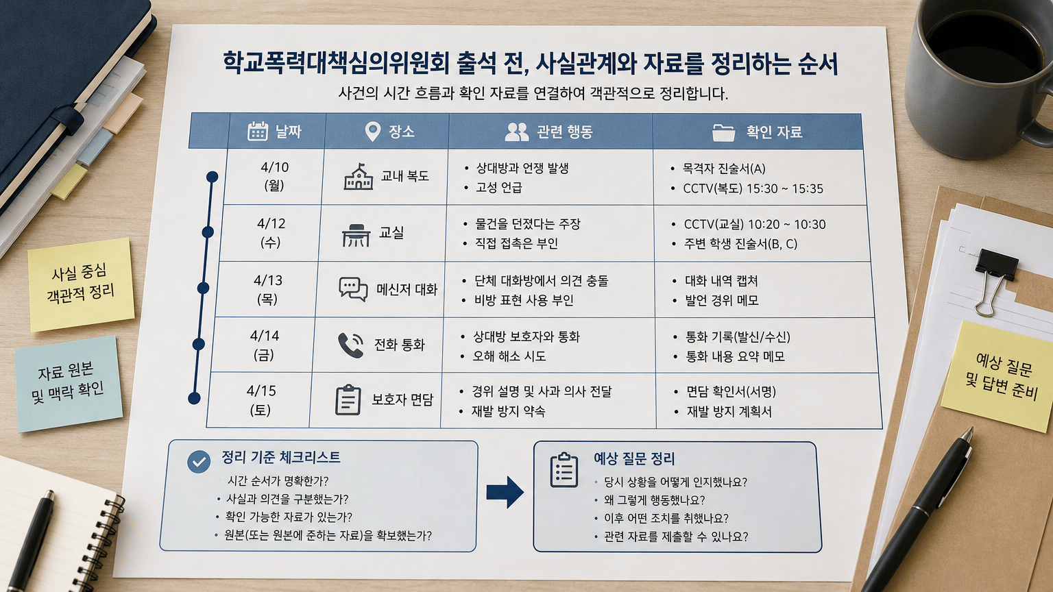 학교폭력대책심의위원회 출석 전, 사실관계와 자료를 정리하는 순서