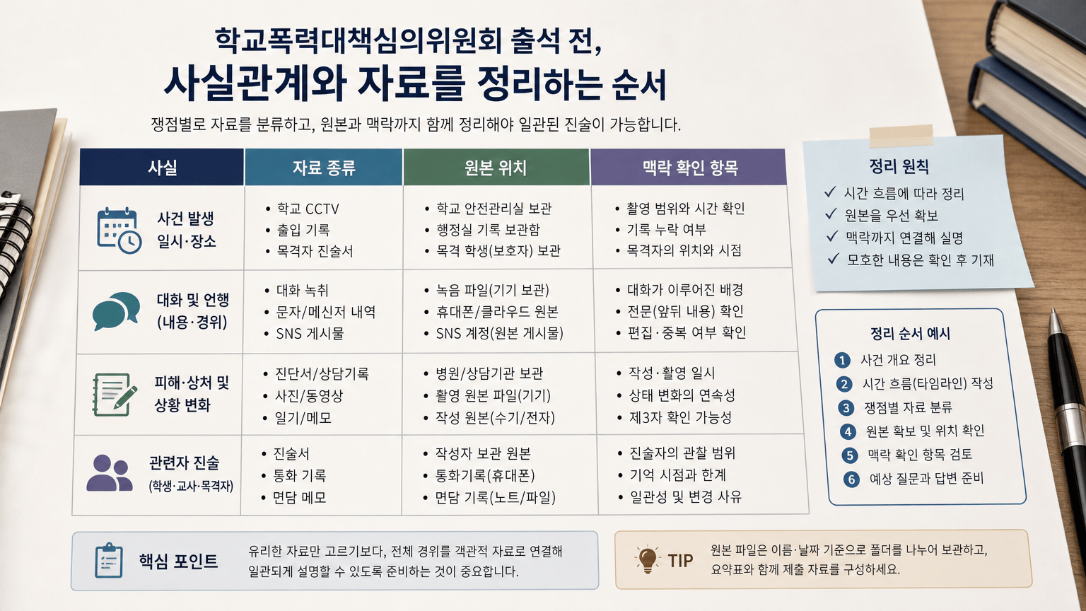 학교폭력대책심의위원회 출석 전, 사실관계와 자료를 정리하는 순서