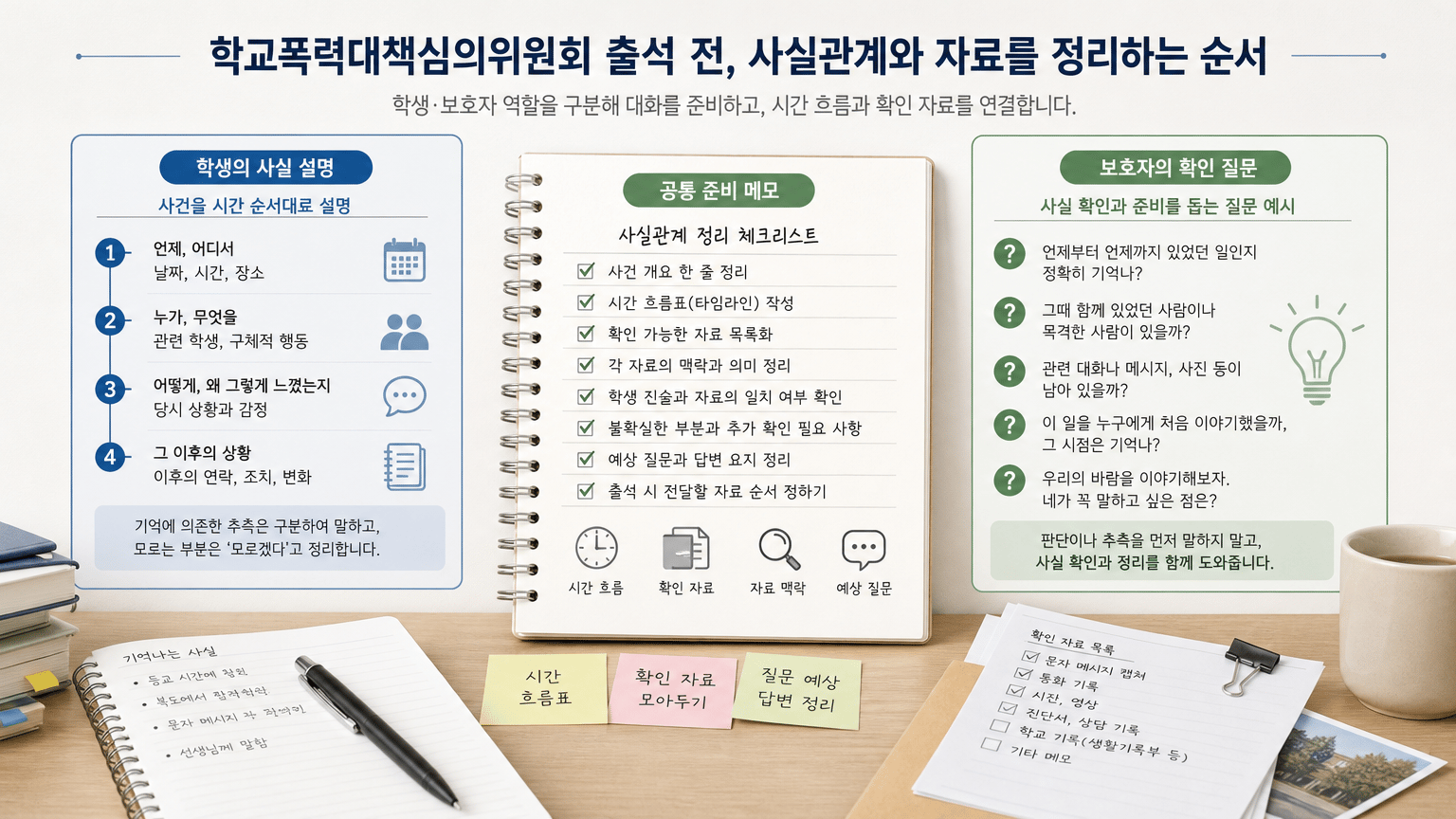 학교폭력대책심의위원회 출석 전, 사실관계와 자료를 정리하는 순서
