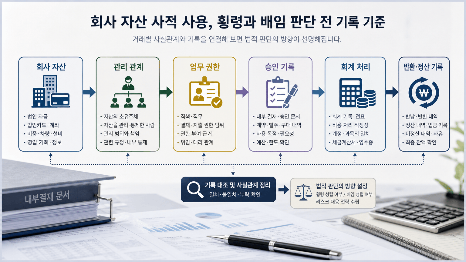 회사 자산 사적 사용, 횡령과 배임 판단 전 기록 기준
